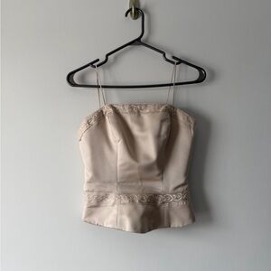 Women's Satin Beige Camisole Top with Embroidered Trim